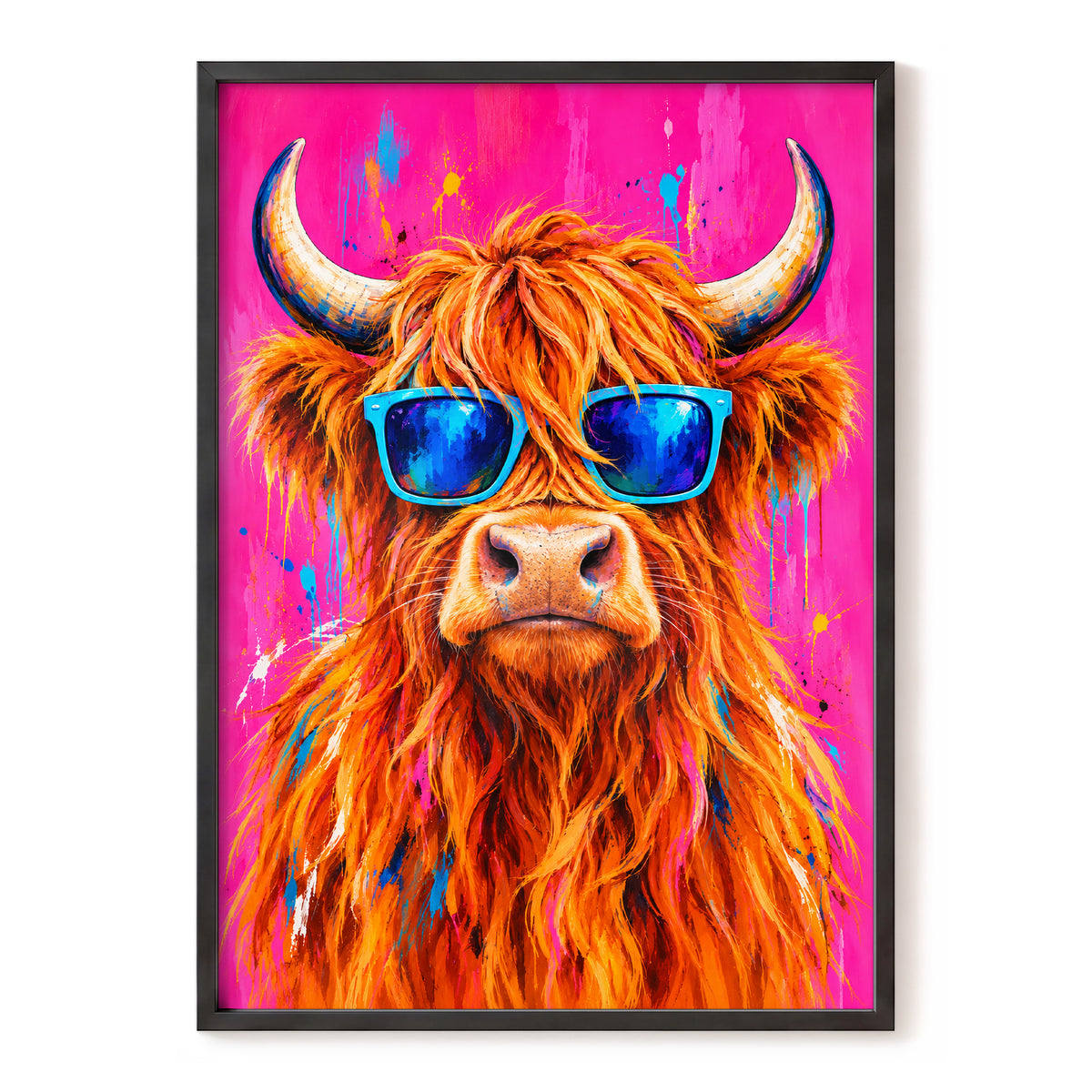 Highland Headliner, orange, pink, blue nature wall art, front artwork view