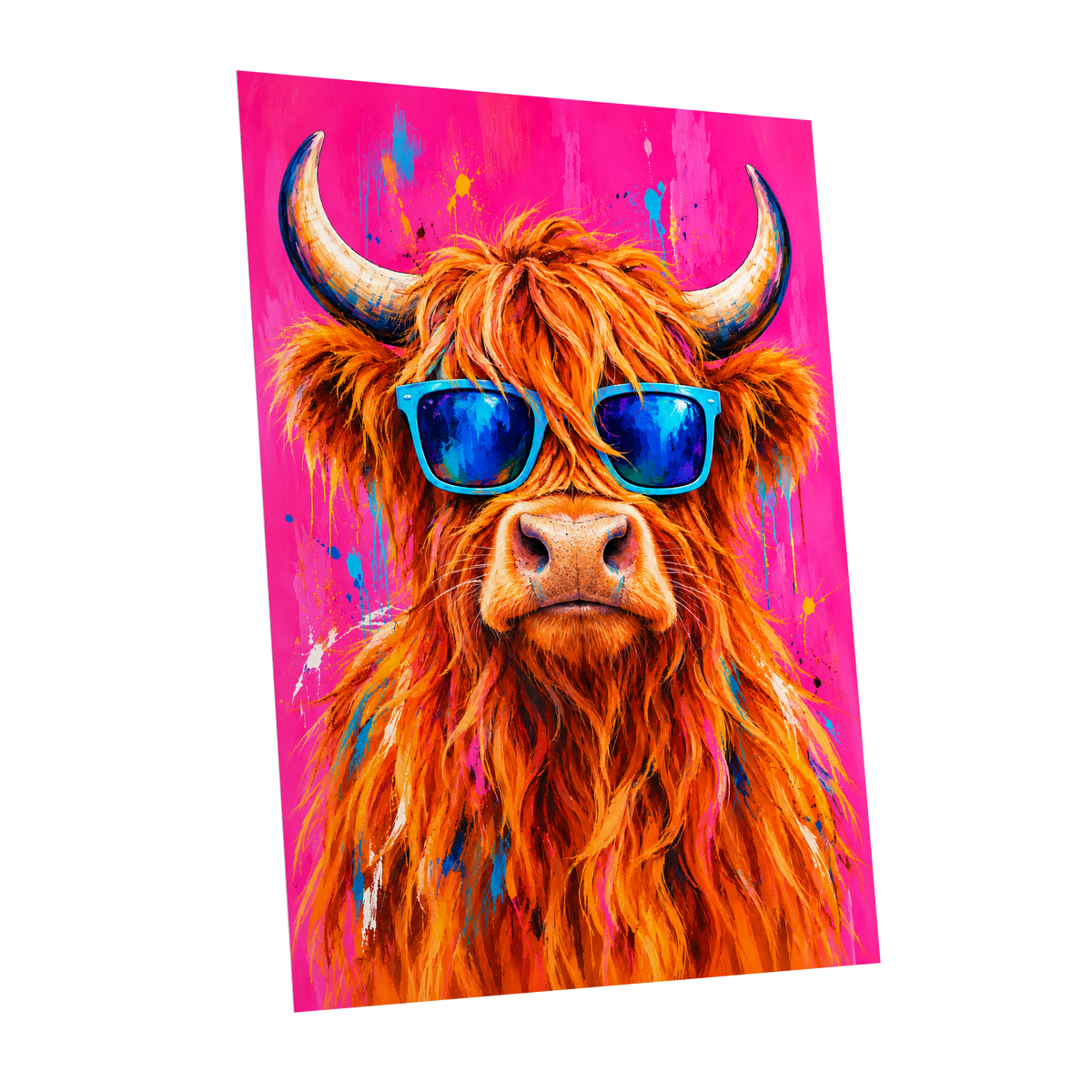 Highland Headliner, orange, pink, blue nature wall art shown as a unframed poster wall art print
