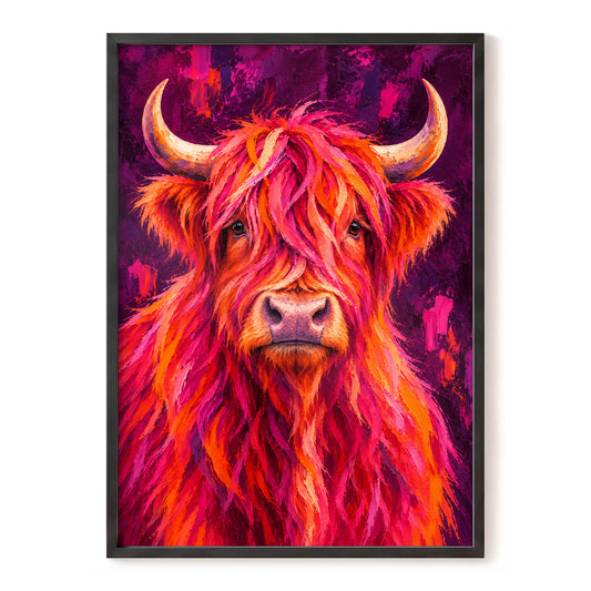 Highland Heat, pink, orange, purple nature wall art, front artwork view