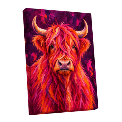 Highland Heat, pink, orange, purple nature wall art shown as a stretched canvas wall art