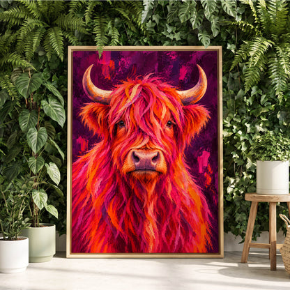 Highland Heat, pink, orange, purple nature wall art displayed in a styled interior, gallery view 2