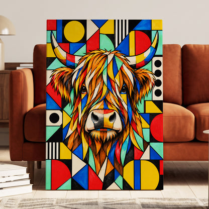 Highland Kaleidoscope, orange, black, yellow nature wall art on canvas displayed in a styled interior, gallery view 1