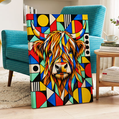 Highland Kaleidoscope, orange, black, yellow nature wall art on canvas displayed in a styled interior, gallery view 2