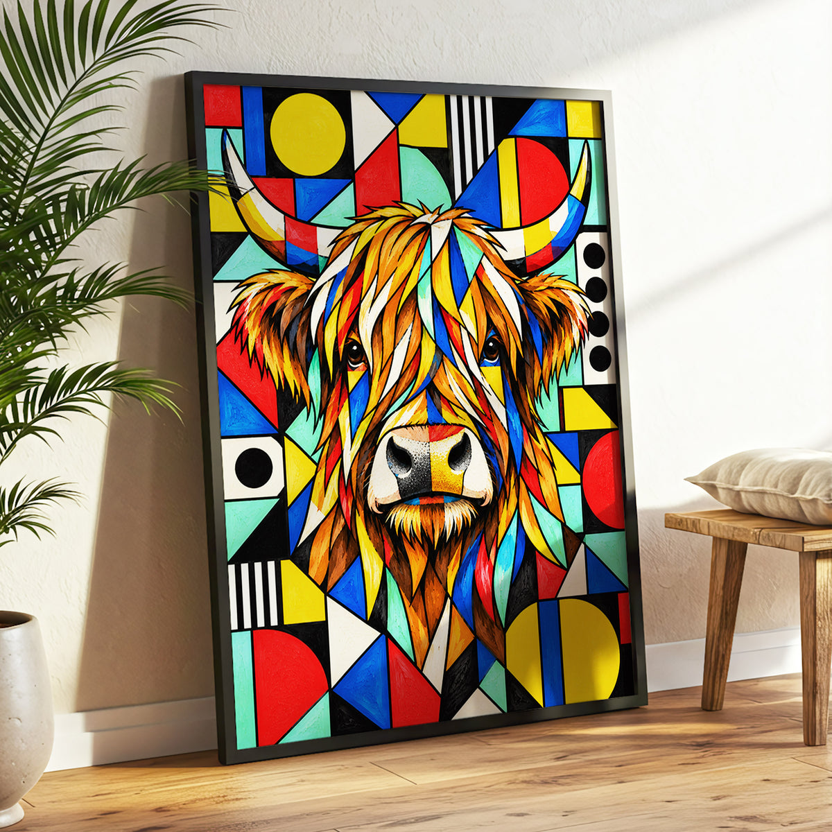 Highland Kaleidoscope, orange, black, yellow nature wall art displayed in a styled interior, gallery view 3