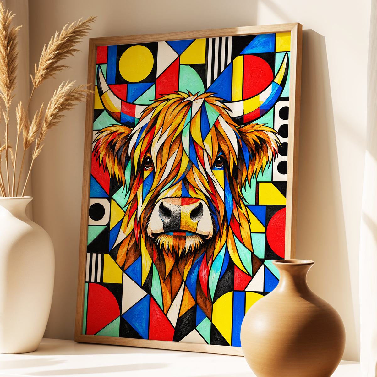 Highland Kaleidoscope, orange, black, yellow nature wall art displayed in a styled interior, gallery view 4