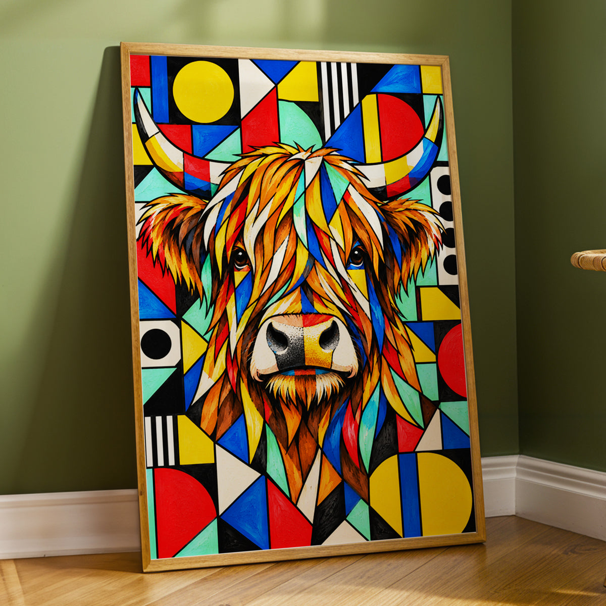 Highland Kaleidoscope, orange, black, yellow nature wall art displayed in a styled interior, gallery view 5