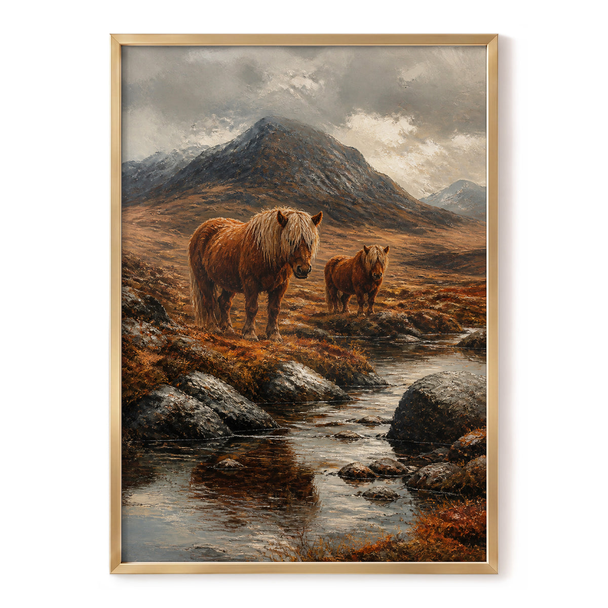 Highland Stillness, brown, gray, orange nature wall art, front artwork view