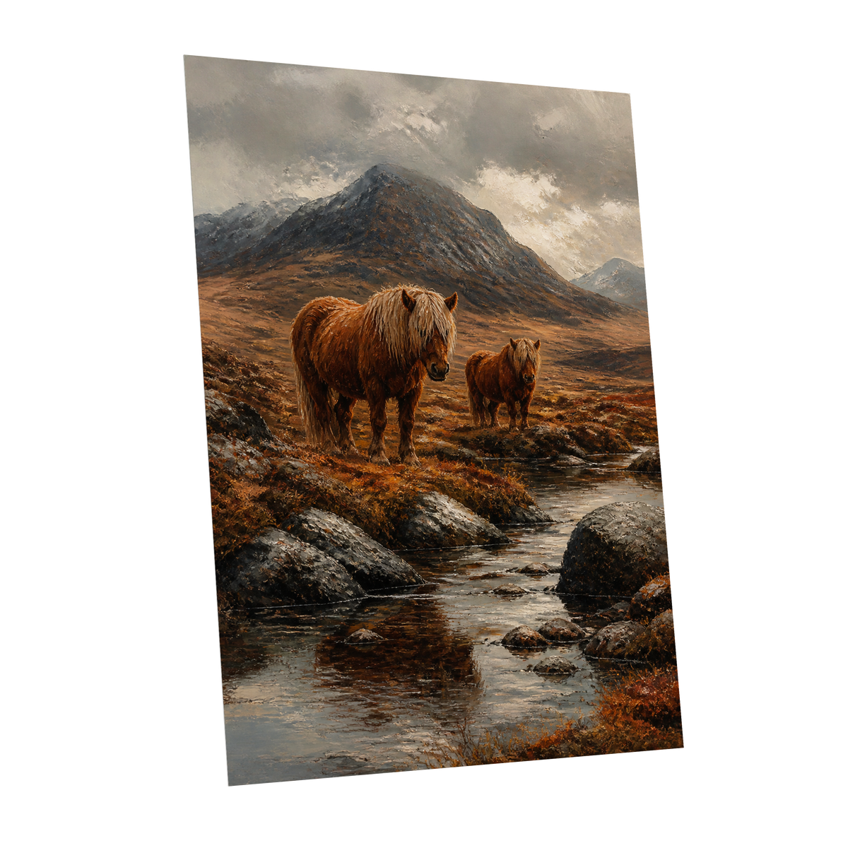 Highland Stillness, brown, gray, orange nature wall art shown as a unframed poster wall art print