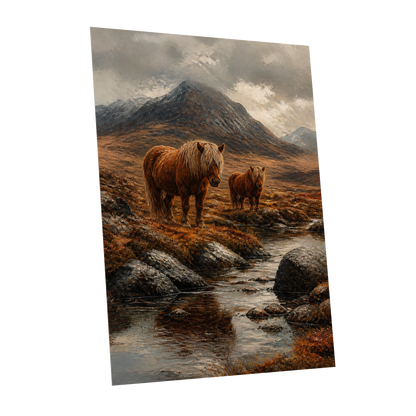 Highland Stillness, brown, gray, orange nature wall art shown as a unframed poster wall art print