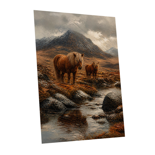 Highland Stillness, brown, gray, orange nature wall art shown as a unframed poster wall art print