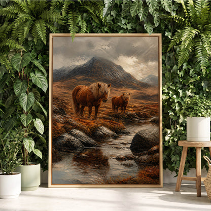 Highland Stillness, brown, gray, orange nature wall art displayed in a styled interior, gallery view 3