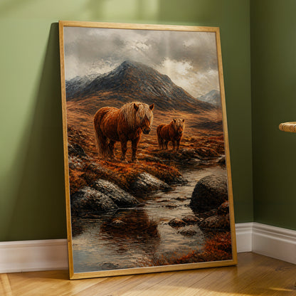 Highland Stillness, brown, gray, orange nature wall art displayed in a styled interior, gallery view 4