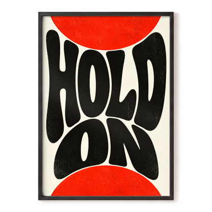 Hold On in Scarlet, black, red, beige abstract wall art, front artwork view