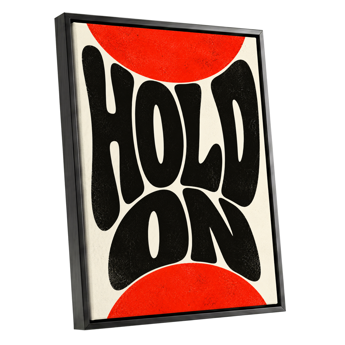 Hold On in Scarlet, black, red, beige abstract wall art shown as a black framed canvas wall art