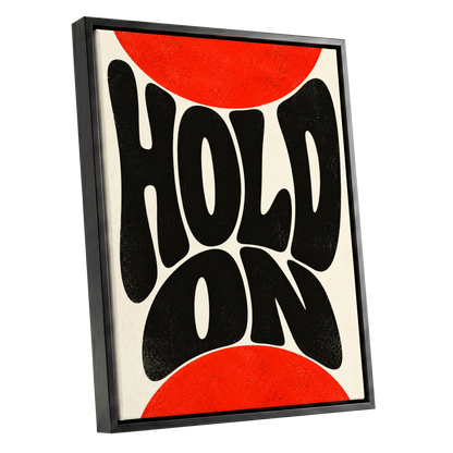 Hold On in Scarlet, black, red, beige abstract wall art shown as a black framed canvas wall art