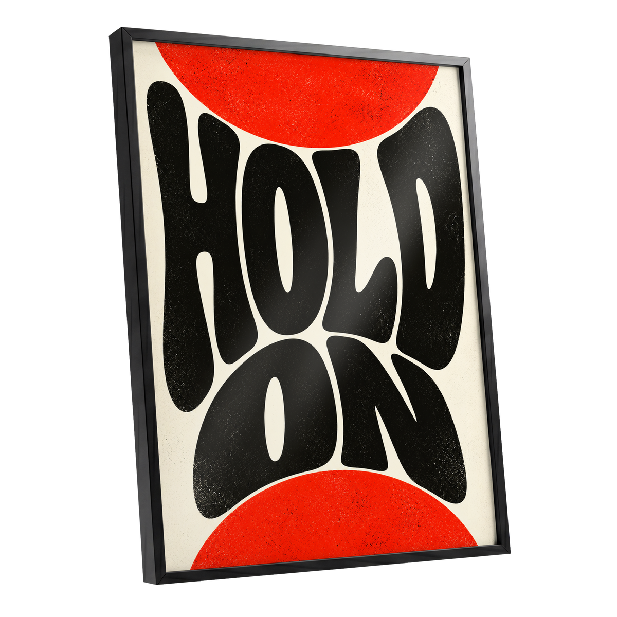 Hold On in Scarlet, black, red, beige abstract wall art shown as a black framed poster wall art print