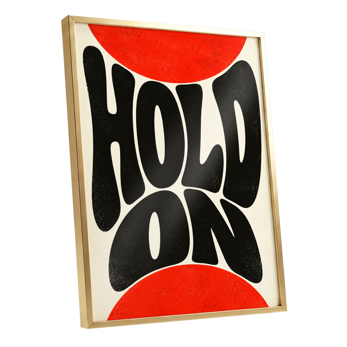 Hold On in Scarlet, black, red, beige abstract wall art shown as a gold framed poster wall art print