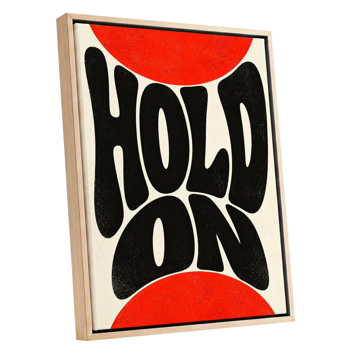 Hold On in Scarlet, black, red, beige abstract wall art shown as a oak framed canvas wall art