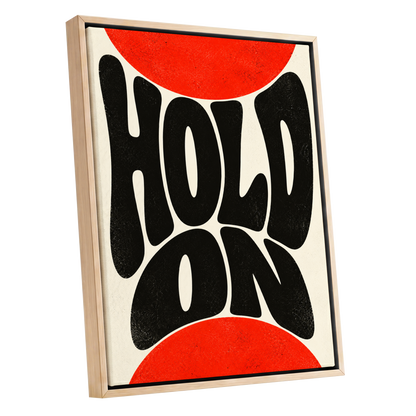 Hold On in Scarlet, black, red, beige abstract wall art shown as a oak framed canvas wall art