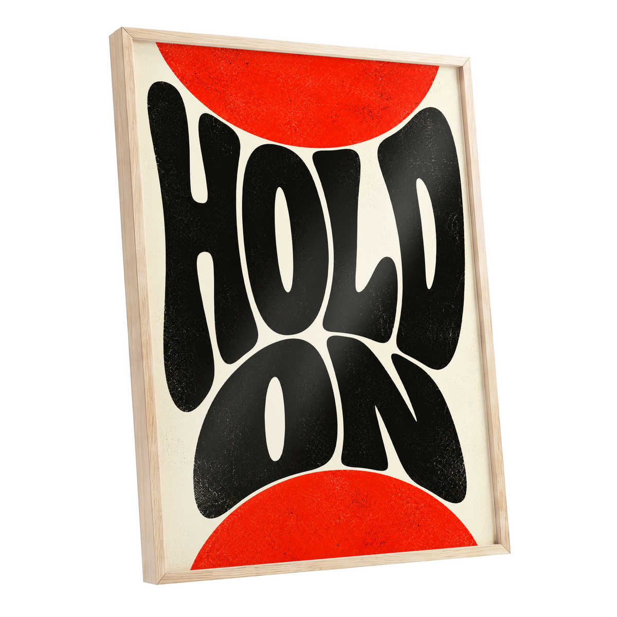 Hold On in Scarlet, black, red, beige abstract wall art shown as a oak framed poster wall art print