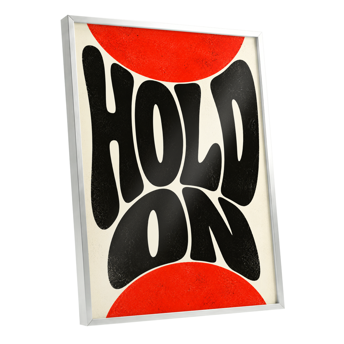 Hold On in Scarlet, black, red, beige abstract wall art shown as a silver framed poster wall art print