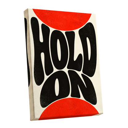 Hold On in Scarlet, black, red, beige abstract wall art shown as a stretched canvas wall art