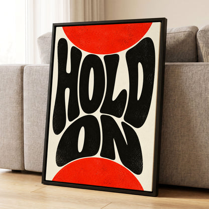 Hold On in Scarlet, black, red, beige abstract wall art displayed in a styled interior, gallery view 1