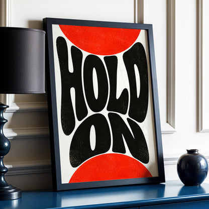 Hold On in Scarlet, black, red, beige abstract wall art displayed in a styled interior, gallery view 2