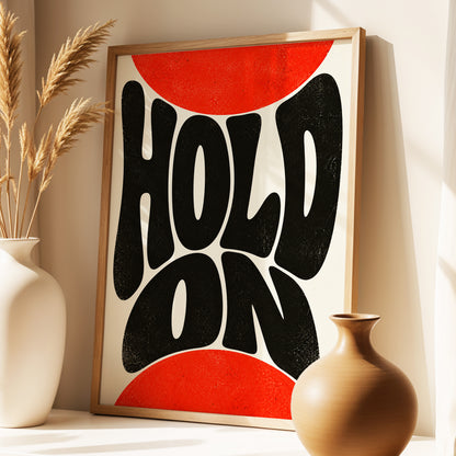 Hold On in Scarlet, black, red, beige abstract wall art displayed in a styled interior, gallery view 3