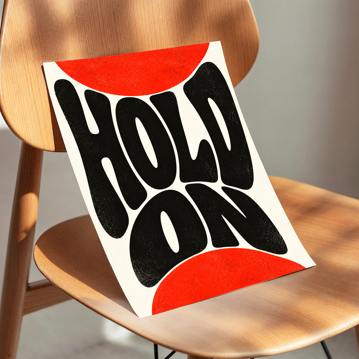 Hold On in Scarlet, black, red, beige abstract wall art displayed in a styled interior, gallery view 4