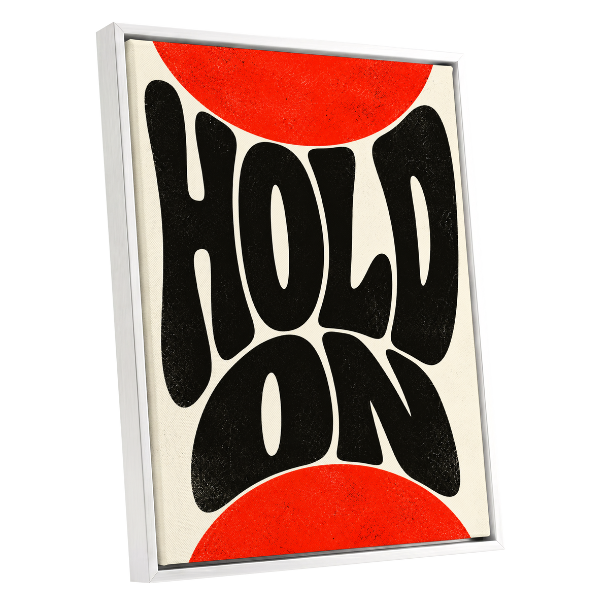 Hold On in Scarlet, black, red, beige abstract wall art shown as a white framed canvas wall art