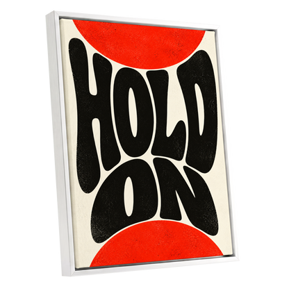 Hold On in Scarlet, black, red, beige abstract wall art shown as a white framed canvas wall art