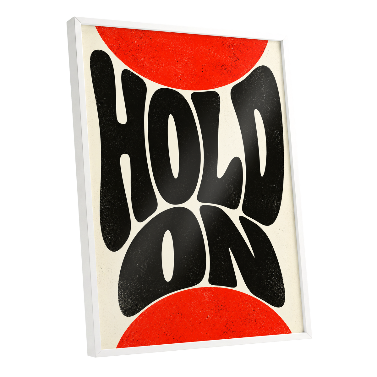 Hold On in Scarlet, black, red, beige abstract wall art shown as a white framed poster wall art print