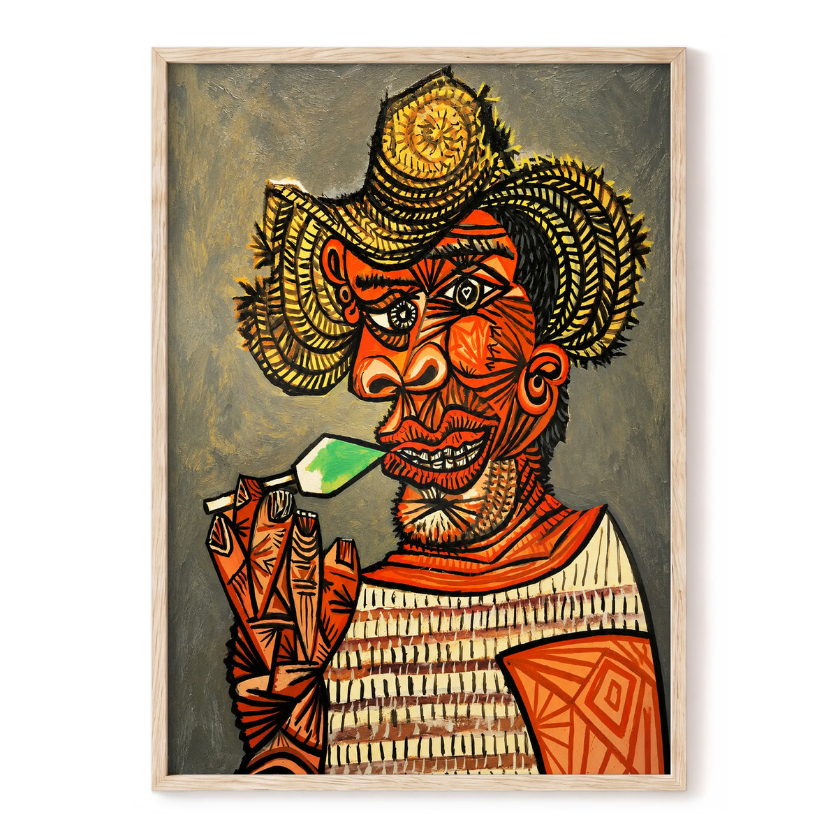 Horned Revelry, orange, black, gray abstract wall art, front artwork view