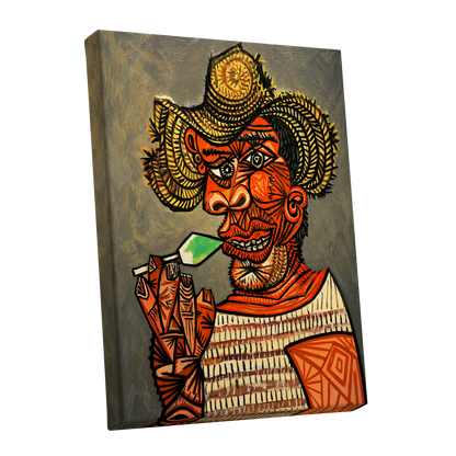 Horned Revelry, orange, black, gray abstract wall art shown as a stretched canvas wall art