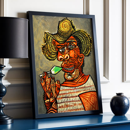 Horned Revelry, orange, black, gray abstract wall art displayed in a styled interior, gallery view 2