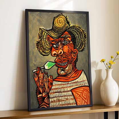 Horned Revelry, orange, black, gray abstract wall art displayed in a styled interior, gallery view 3