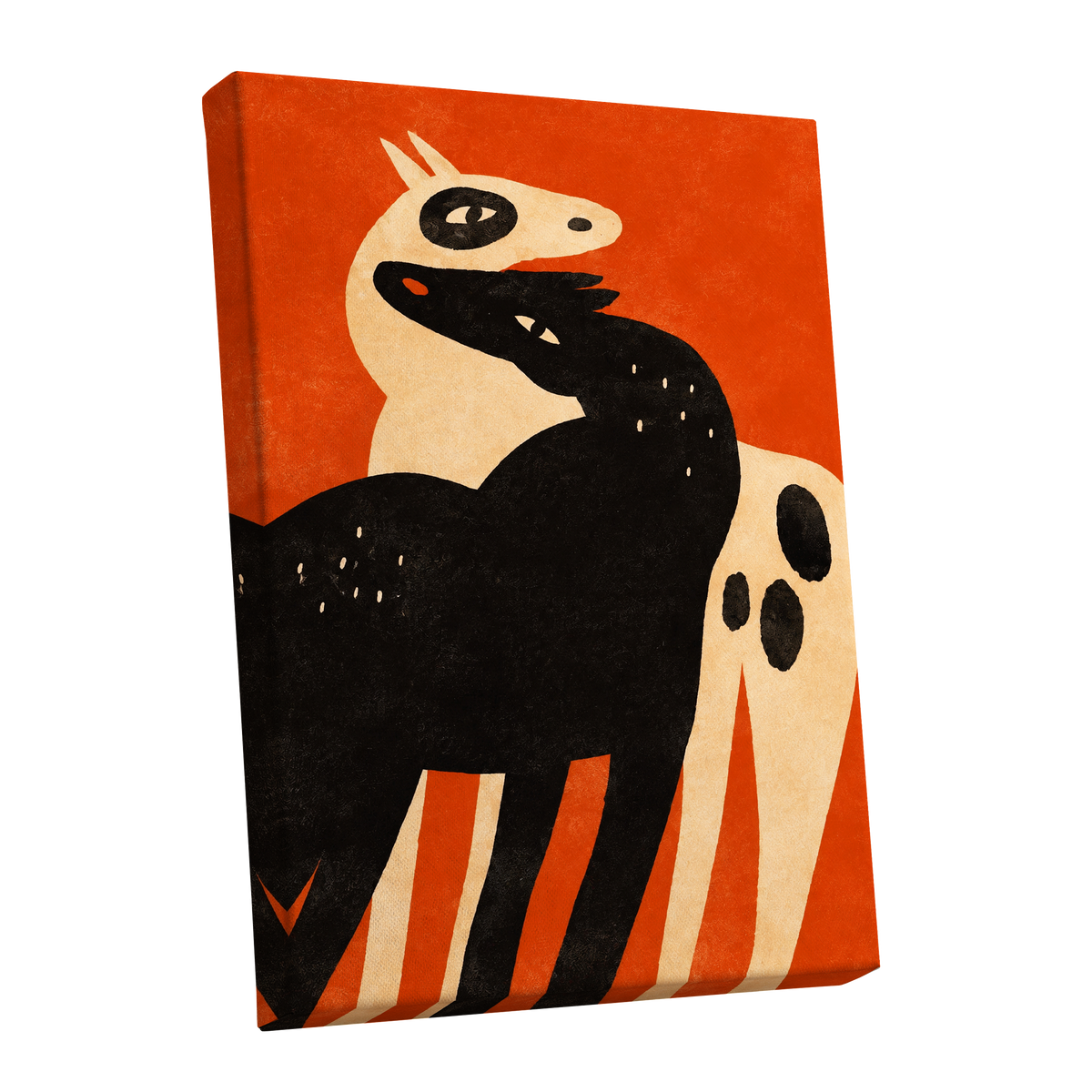 Horses in Ember, orange, black, beige nature wall art shown as a stretched canvas wall art