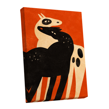 Horses in Ember, orange, black, beige nature wall art shown as a stretched canvas wall art