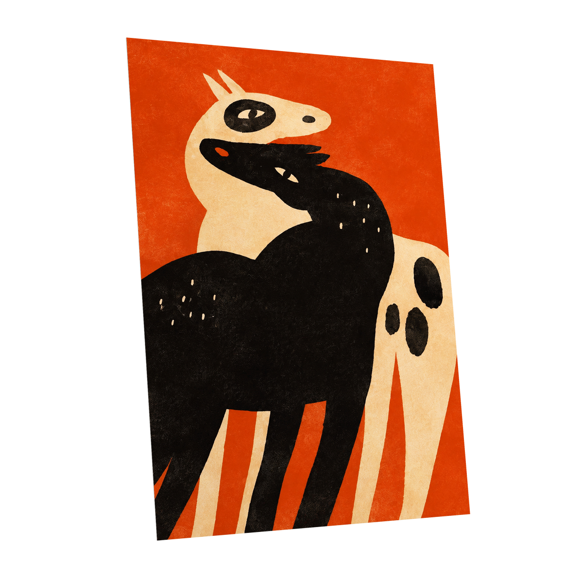 Horses in Ember, orange, black, beige nature wall art shown as a unframed poster wall art print