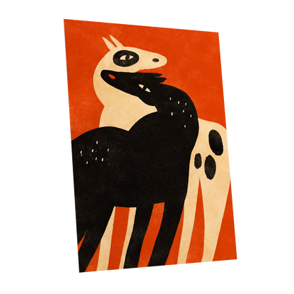 Horses in Ember, orange, black, beige nature wall art shown as a unframed poster wall art print