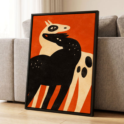 Horses in Ember, orange, black, beige nature wall art displayed in a styled interior, gallery view 4