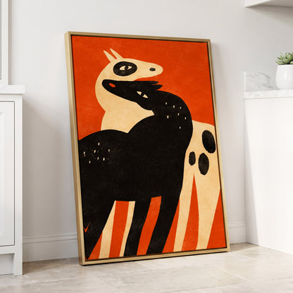 Horses in Ember, orange, black, beige nature wall art displayed in a styled interior, gallery view 8