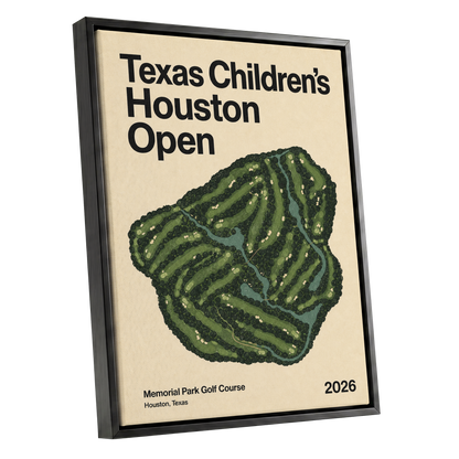 Houston Fairway Atlas, green, beige, black nature wall art shown as a black framed canvas wall art
