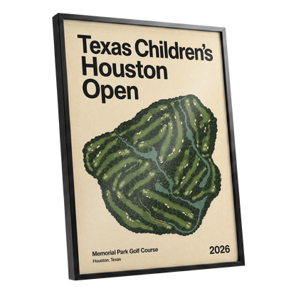 Houston Fairway Atlas, green, beige, black nature wall art shown as a black framed poster wall art print