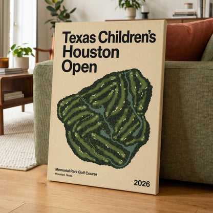 Houston Fairway Atlas, green, beige, black nature wall art on canvas displayed in a styled interior, gallery view 1
