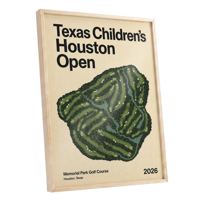 Houston Fairway Atlas, green, beige, black nature wall art shown as a oak framed poster wall art print