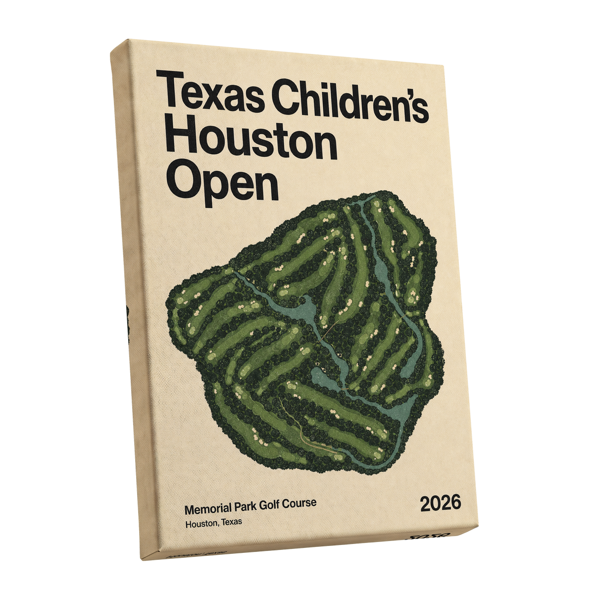 Houston Fairway Atlas, green, beige, black nature wall art shown as a stretched canvas wall art