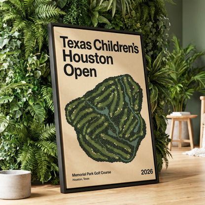 Houston Fairway Atlas, green, beige, black nature wall art displayed in a styled interior, gallery view 1