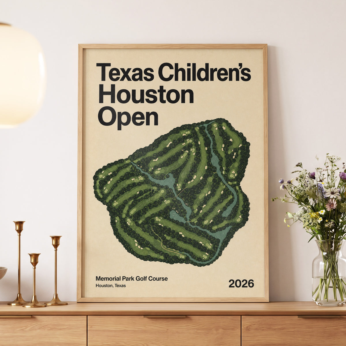 Houston Fairway Atlas, green, beige, black nature wall art displayed in a styled interior, gallery view 5